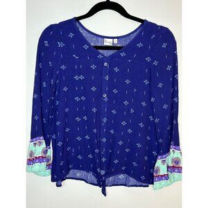 Mudd boho front tie button up 3/4 bell sleeve hippie Womens juniors sz 14/16